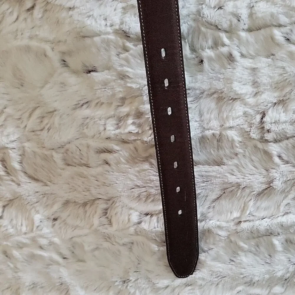 Dockers Brown Vegan Leather Dress Belt with Brushed Silver Buckle Mens Sz 38-40